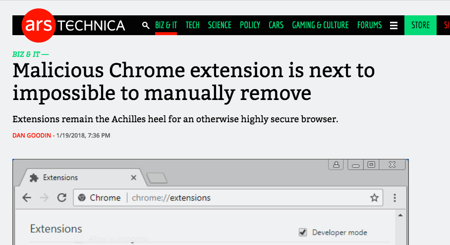 Malicious Chrome extension is next to impossible to manually remove