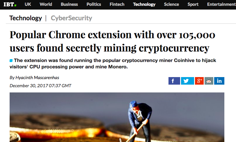 PicturePopular Chrome extension with over 105,000 users found secretly mining cryptocurrency