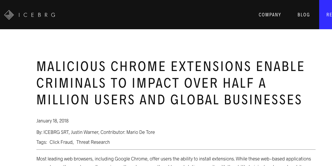 MALICIOUS CHROME EXTENSIONS ENABLE CRIMINALS TO IMPACT OVER HALF A MILLION USERS AND GLOBAL BUSINESSES