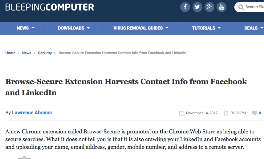 Chrome Extension steals your contact info from Facebook and LinkedIn