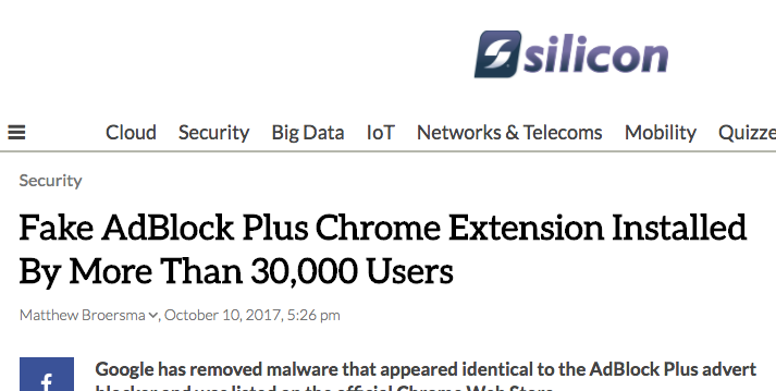 Fake AdBlock Plus Chrome Extension Installed By More Than 30,000 Users